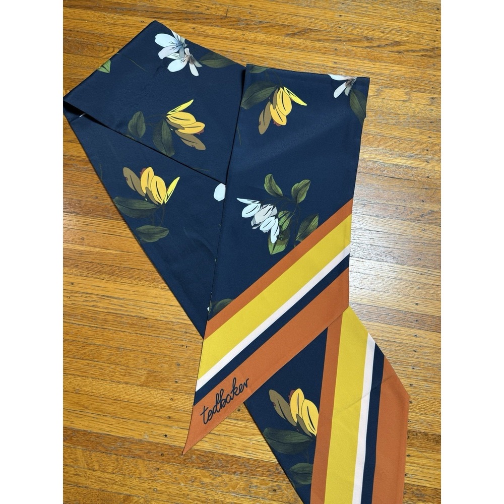 Ted Baker 100% Silk Savanna Scarf Floral Blue Rectangle long